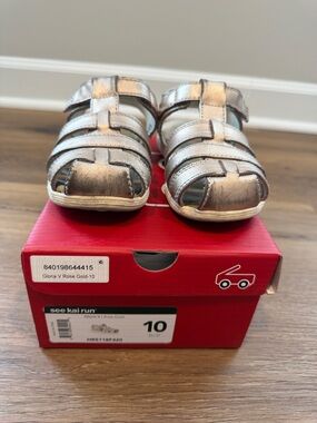 See Kai Run Metallic Rose Gold Gloria V Sandals, Toddler 10